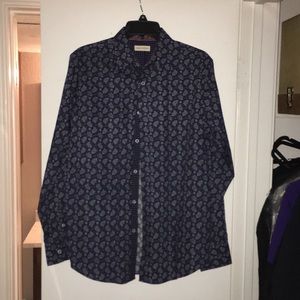 Blue Flower Casual Button Up